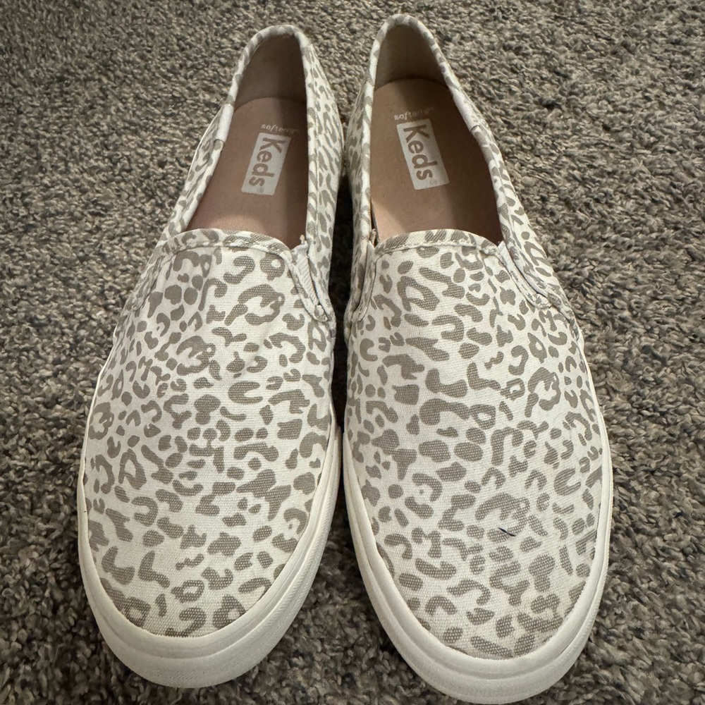 Keds Women's Slip-On Sneakers - Cream and Gray Leopard